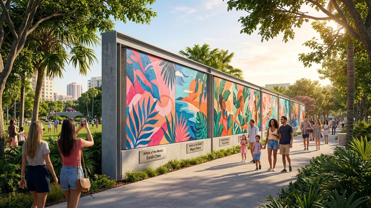 Rendering of a living plant wall with public art at St. Pete Commons.